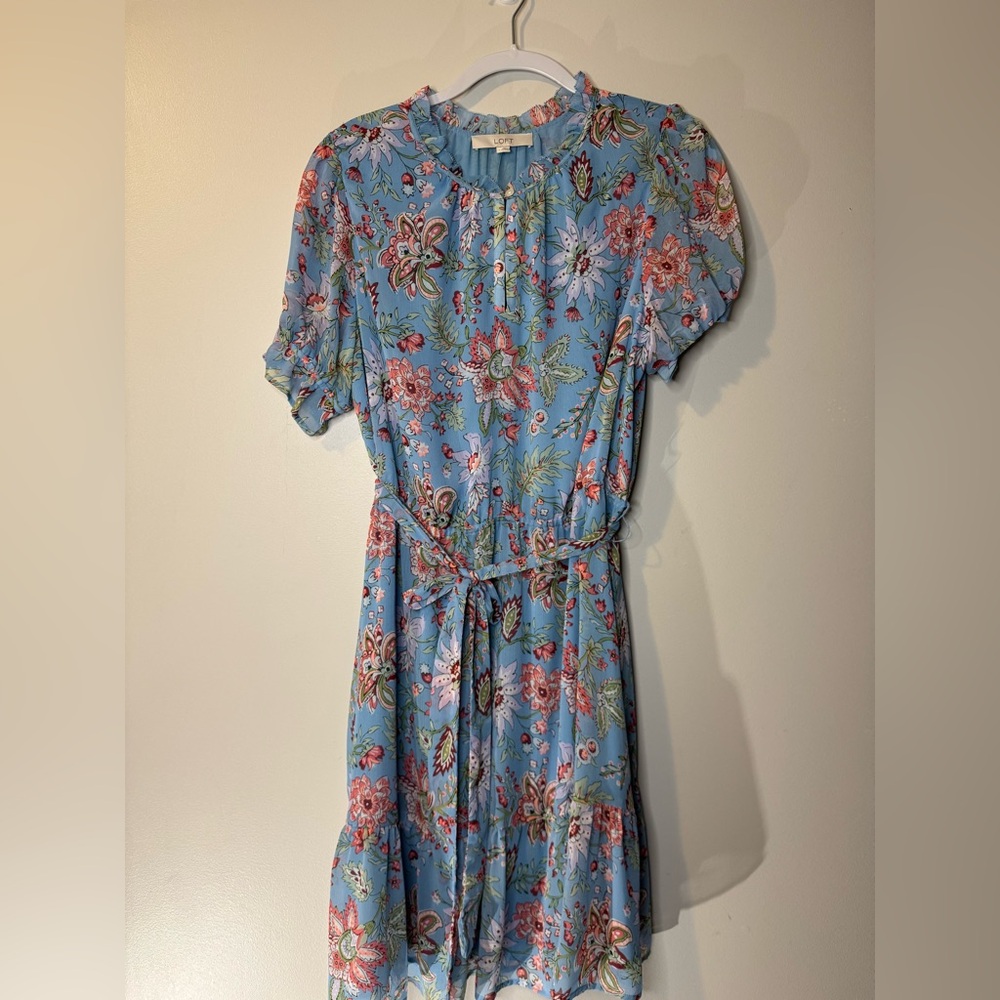 NWT LOFT Floral Print Midi Dress in Blue and Pink - Picture 10 of 10